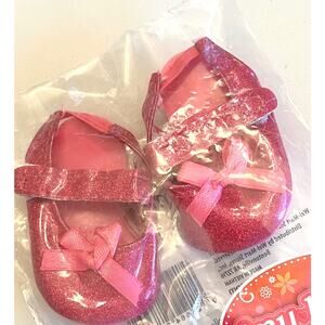 NEW 18” Doll SHOES Pink Glitter Flats Mary Jane Bows My Life Fits American Girl